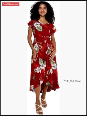 Rayon Wrap Ruffle Dress with High-Low Hem for Casual Wear